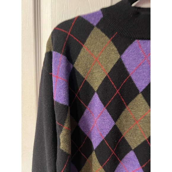 SISLEY Sweater Mens XL Argyle Diamond Relaxed Elegance Mock Neck Golf Italy Vtg - Picture 2 of 7